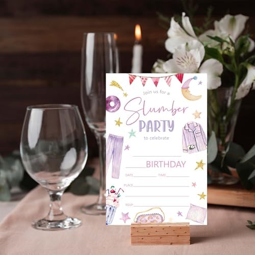 Slumber Birthday Invitations 20 PCS Pajama Party Cards
