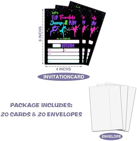 Neon Glow Gymnastics Birthday Invites for Teens