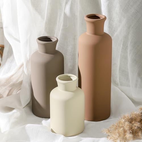 Ceramic Vase Set of 3 Brown Home Decor