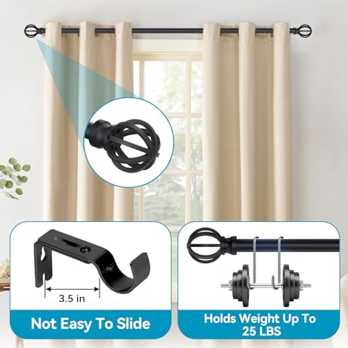 Black Curtain Rods 28-48 Inch Heavy Duty Metal Adjustable