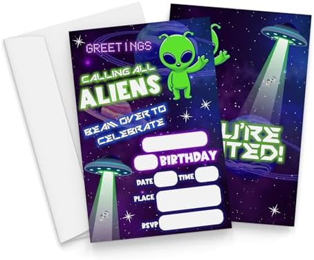 Space Aliens Birthday Invitations With Envelopes 20 Piece