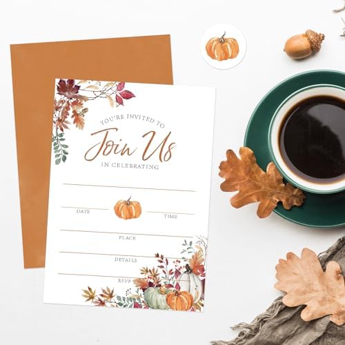 Whaline Fall Invitations 25 Set Autumn Leaves Pumpkin Invites