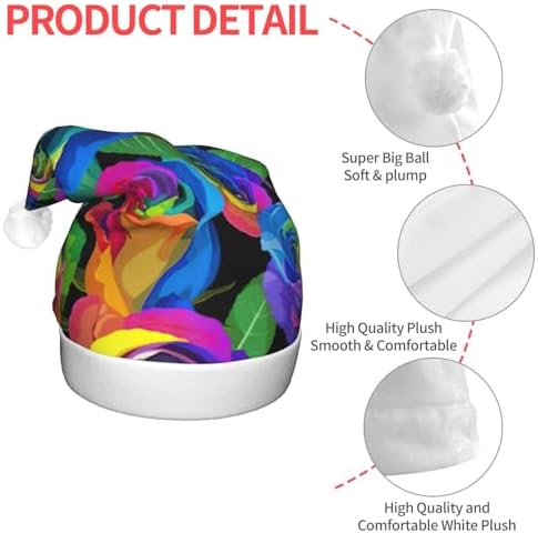 Multicolored Roses Print Christmas Hat with LED Lights