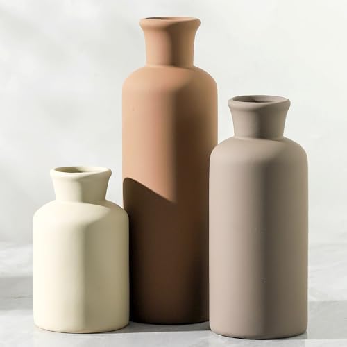 Ceramic Vase Set of 3 Brown Home Decor