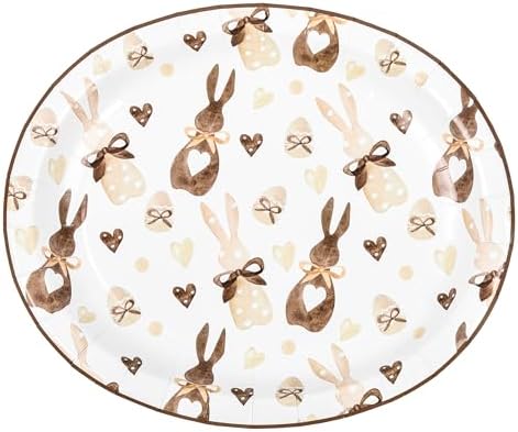 25 Pcs Easter Bunny Oval Paper Plates 10x12 Inch