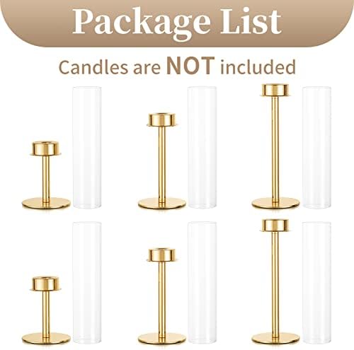 Sziqiqi Gold Taper Candle Holder 6 Pcs Hurricane Centerpieces