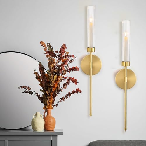Gold Wall Candle Sconce Set of 2 for Living Room and Fireplace