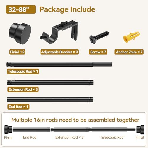 YaFex 1 Inch Heavy Duty Curtain Rod with Matte Black Finish