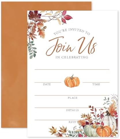 Whaline Fall Invitations 25 Set Autumn Leaves Pumpkin Invites