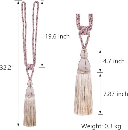 BEL AVENIR 2 Pack Tassel Curtain Holdbacks with Rope Pink Purple