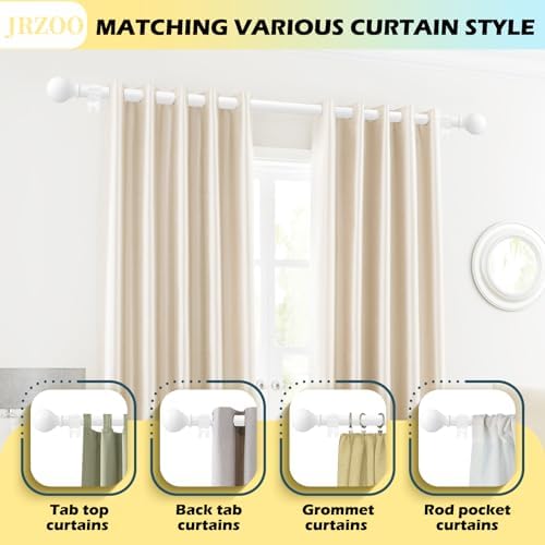 JRZOO White Curtain Rods 18-45 with Ball Finials