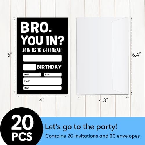 20 Boys Birthday Invitations with Envelopes