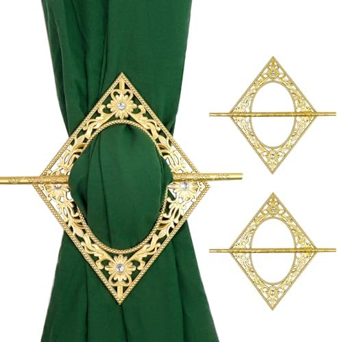 2 Pack Rhombic Gold Curtain Holdbacks with Fixed Rods