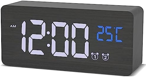 Wooden Digital Alarm Clock with Dual Alarms and Dimmer