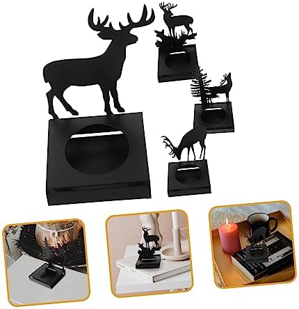 Cabilock 4pcs Christmas Elk Candle Holders Metal Tealight Stands for Holiday Centerpieces
