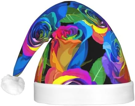 Multicolored Roses Print Christmas Hat with LED Lights
