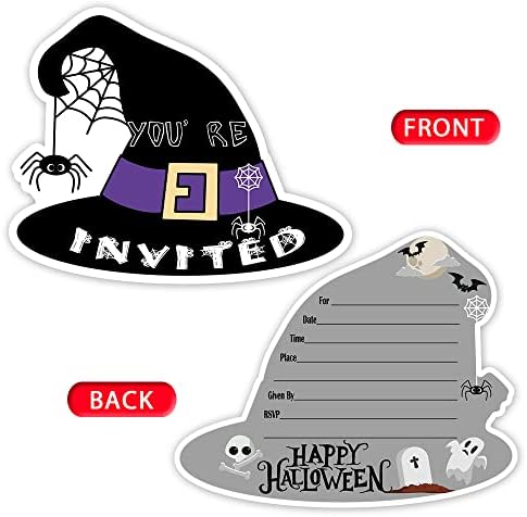 Haizct 15 Pack Halloween Hat Shaped Fill-In Invitations