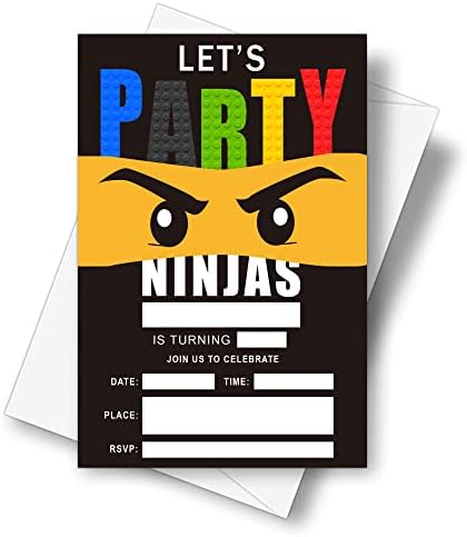 4 Inch x 6 Inch Ninjas Birthday Invitation Cards With Envelopes - 20 Sets