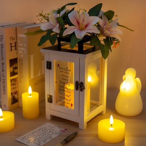 Sympathy Candle Lantern with Lily Flowers for Loss of Loved One