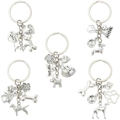UR URLIFEHALL 5 Piece Antique Silver Dog Keychain Set