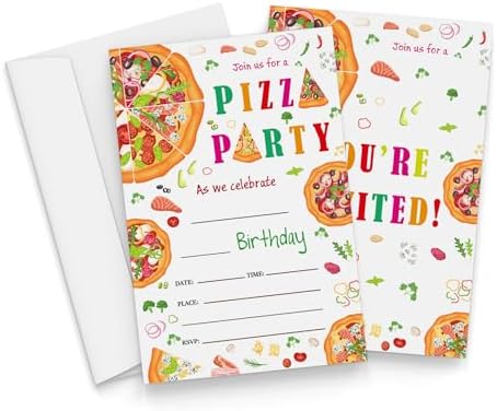 Qiwog Pizza Birthday Invitations With Envelopes 20 Pack