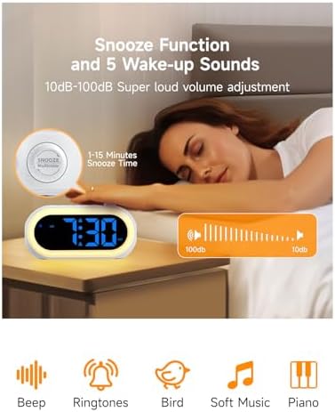 OCUBE Digital Alarm Clocks with Wake Up Light and Dual Alarms