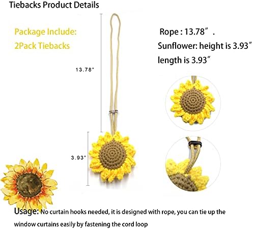 2 Pack Crochet Sunflower Curtain Holdbacks