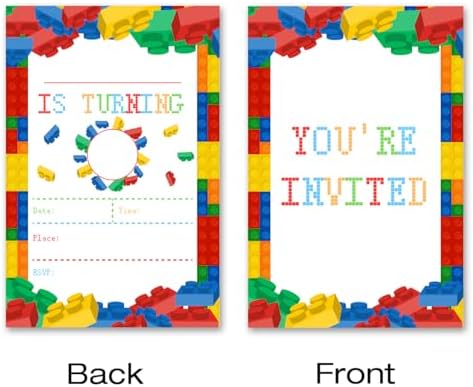 Brayqu Building Blocks Birthday Invites 20 Set