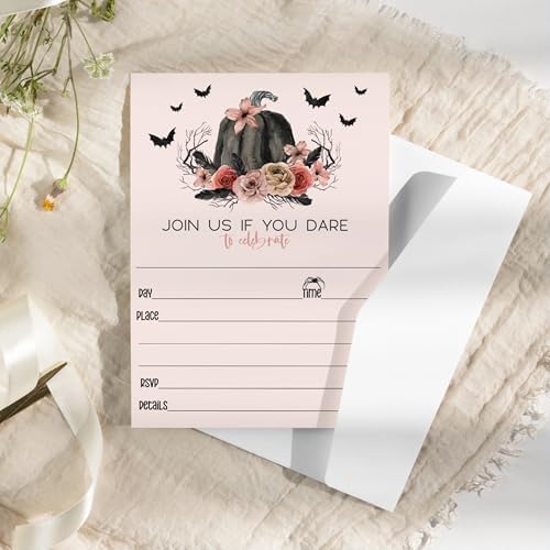 Gothic Pumpkin Halloween Invitations with Envelopes 25 Pack