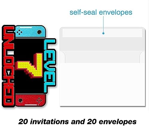Video Game Shaped 7th Birthday Invites for Boys