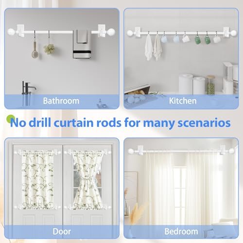 White No Drilling Curtain Rods Adjustable for Windows 32-45 Inches