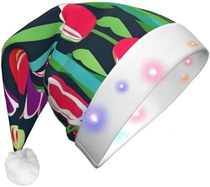 Colorful Tulips Print Christmas Hat with LED Lights