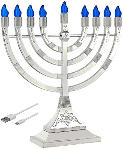 Zion Judaica 12 Inch Chanukah Menorah LED USB Powered