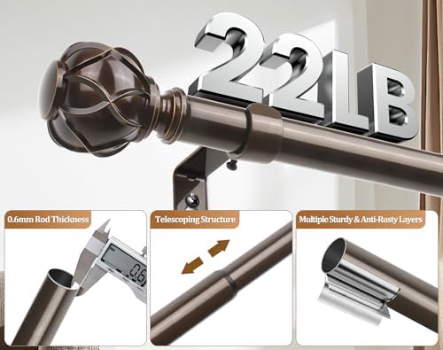 HOTOZON Bronze Curtain Rods 2 Pack Adjustable Splicing
