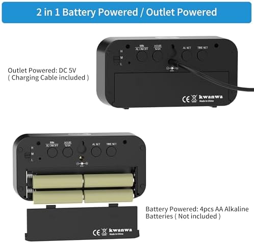 Kwanwa Alarm Clock - Dual Power Auto Night Dim