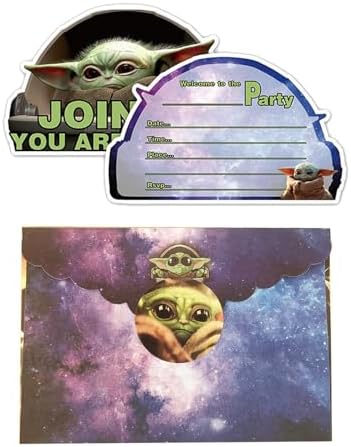 24 Pcs Baby Yoda Birthday Decorations with Invitations