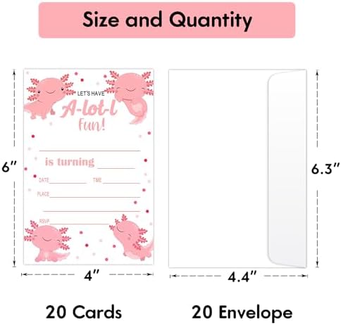 Axolotl Birthday Invites for Kids 20 with Envelopes