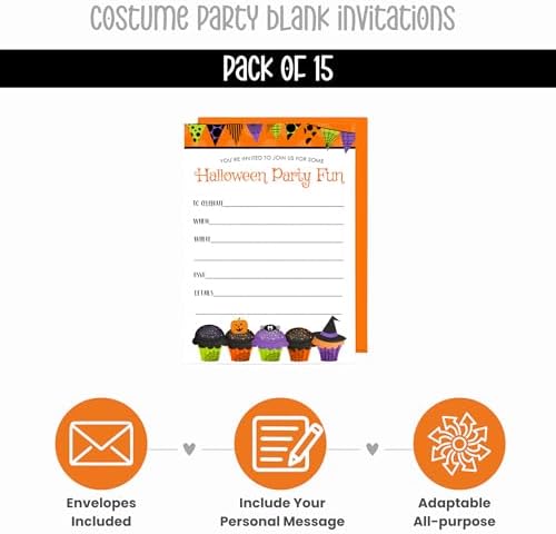 Halloween Birthday Invitations with Envelopes Set of 15