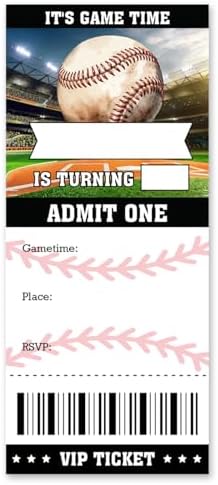 Brayqu Baseball Birthday Party Invitations Fill-In Set of 20
