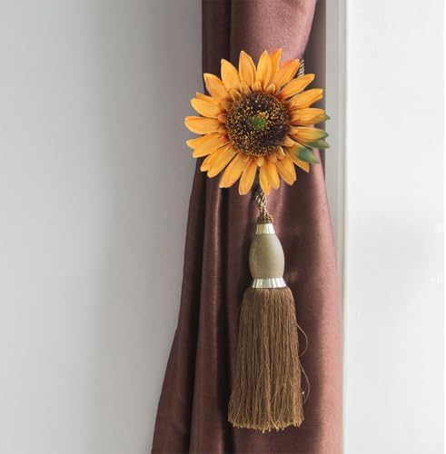 DECHOUS 4 Pack Flower Curtain Tiebacks Clips - Boho Sunflower Drapery Holdbacks