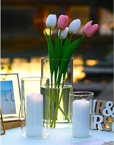 Yshengood 18PCS Clear Glass Hurricane Candle Holder Set