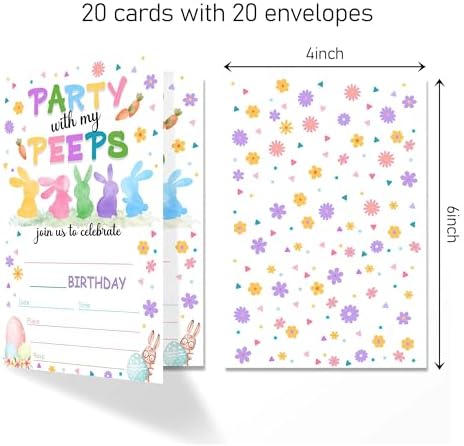 Rabbits Birthday Invitations 4x6 Inches Set of 20
