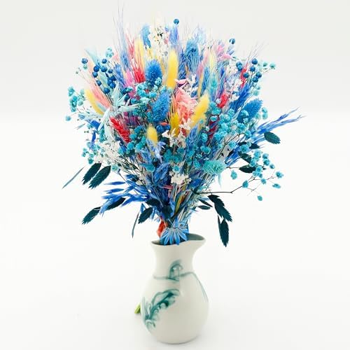 128PCS Dried Flowers and Blue Pampas Grass Bouquet
