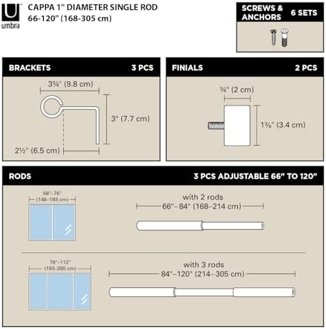 Umbra Cappa Curtain Rod 1 Inch 66 to 120 Inches