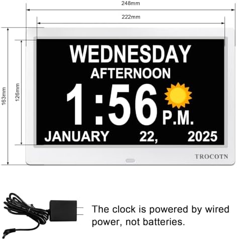 TROCOTN 10 Inch Digital Clock with 5 Display Modes and 12 Custom Alarms