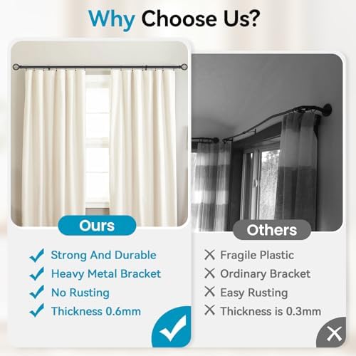 Black Curtain Rods 28-48 Inch Heavy Duty Metal Adjustable