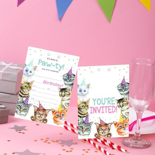 Its Time To Paw-ty Birthday Invites - 20 Pet-Themed Cards with Envelopes
