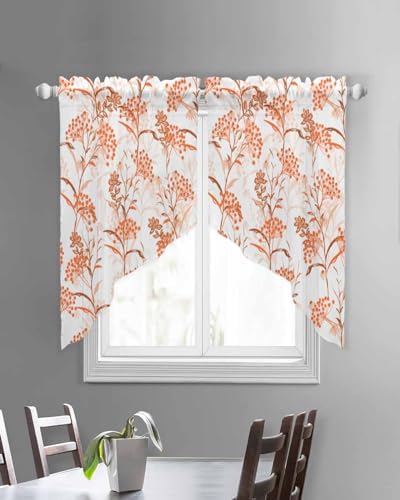 Orange Wildflower Swag Curtains 2 Panels Set 36 Inch Length