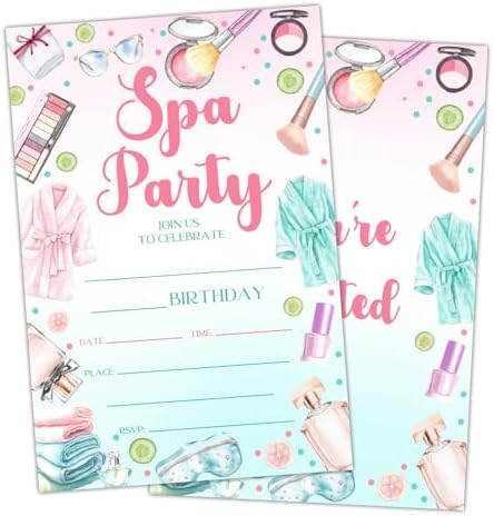 Spa Birthday Party Invites for Women Girls with Envelopes
