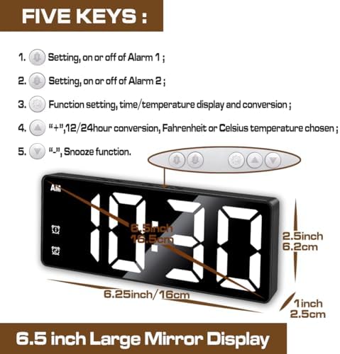 Knigswerk Small Digital Alarm Clock with Large Display and Adjustable Brightness